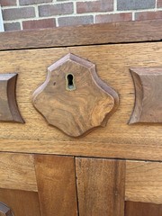 Vintage Burl Walnut Wood Small Side Cabinet Drawer Leather Top – Brass Hardware