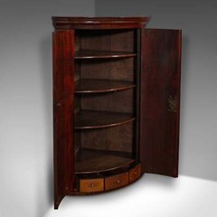 Antique Bow Front Corner Cabinet, English, Wall Cupboard, Georgian, Circa 1770