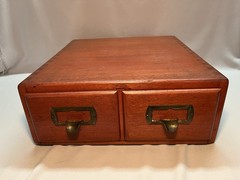Antique Wood 2 Drawer Index Card Cabinet Recipe File Library Cabinet Dovetails