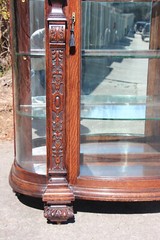 Victorian Heavily Carved Tiger Oak Bow Front China Display Cabinet Horner Flint