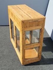 Vintage 1950s Vertically Stacked Bamboo Lowboy Display Cabinet w Two Shelves