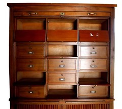 Antique French Art Deco Tambor Oak Notary Cabinet, attrib. to Maurice Lacour