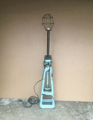 VTG Steampunk Industrial Metal Shop Garage Jack Floor Lamp Old Blue 348-26B