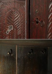 Antique English Carved Oak Corner Cabinet on Stand