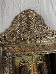 Antique Dutch copper & brass With Beveled Mirror , Brush Cabinet