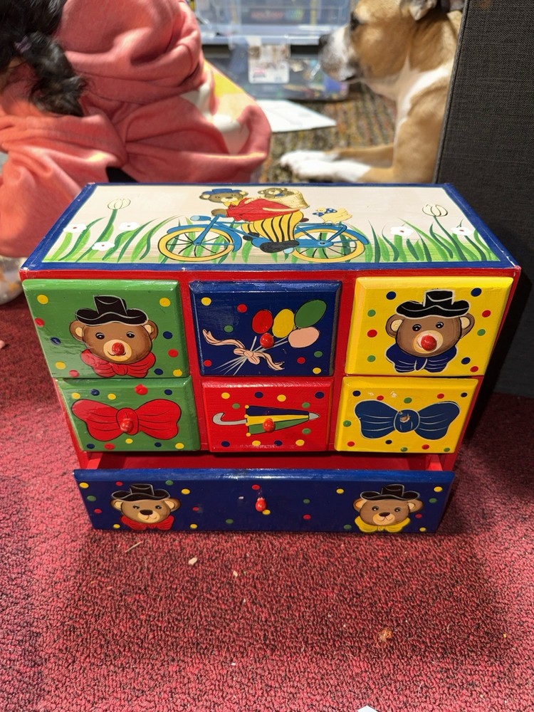 Dated 1908 Antique Hand Painted Kids Apothecary Style Storage Cabinet 12”x9”x6”