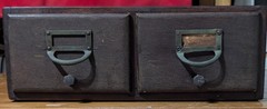 Vintage Card Catalog Oak Library Industrial Desktop 2-Drawer Wooden Circa 1930s