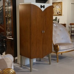 NO TARIFFS! Unique Mahogany and Burl wood Tuxedo Bar Cabinet with LED lighting