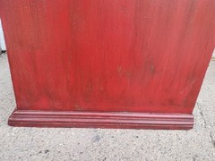 Antique Red Painted Oak 3 Drawer Country Hardware Store Display Cabinet, Mirror