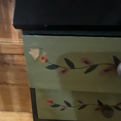 Hand Painted Wooden Trinket Box with Drawers, Floral Design, Black Green
