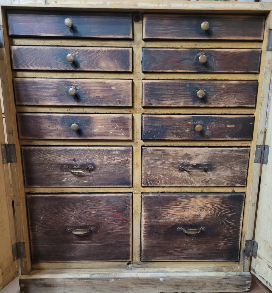 Primitive Apothecary Cabinet Tool Chest 12 Drawer Wooden Storage Box