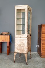 Antique Medical Cabinet Apothecary Glass Display Case Medicine Industrial VTG