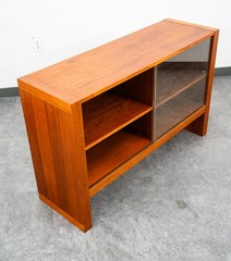 Mid Century Danish Modern Bookshelf Cabinet Teak Shelves Glass Shelves 30″ Mcm