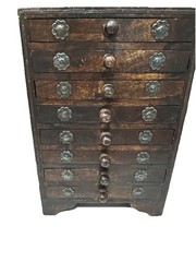 Antique Hindu Asian 8 Drawer Solid Wood Metal Spice (Jewelry) Cabinet Organizer