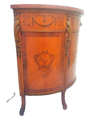 Antique Carved Inlaid Marble Top French Style Demilune Entryway Cabinet 1920’s