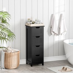 Bathroom Floor Cabinet Wood Free Standing Storage Organizer w/ 4 Drawers Black