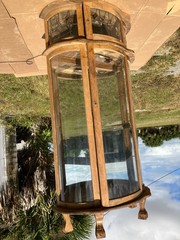 Vintage Oak Curio Cabinet with 3 Glass Shelves Lights Curved Glass late 40s 50s