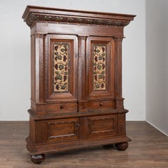 19th Century Large Swedish Hand-Carved and Painted Pine Cabinet with Grape Vine