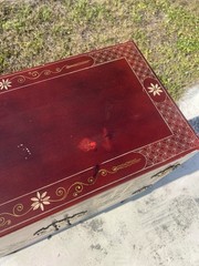 Vintage Hand Painted Red Lacquer Asian Oriental Cabinet Table Made in Spain