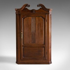 Antique Georgian Corner Cabinet, English, Oak, Wall Hanging Cupboard, Circa 1780
