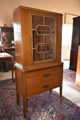 Vintage MCM Walnut China Cabinet Hutch Glass Door Drawer Base 1950s–60s