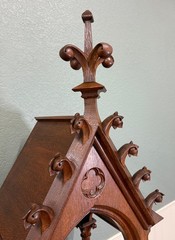 Antique French Gothic Revival Statuary Niche Cabinet Pedestal Altar Oak Late 19C
