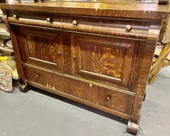 Antique Early 1900 Victorian Era Empire Style Tiger Oak Mission Sideboard Server