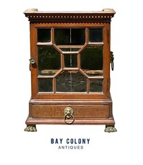ANTIQUE GEORGE III OAK SPECIMEN OR VALUABLES CABINET WITH LION’S HEAD MOUNTS