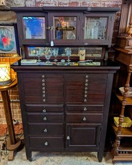 Outstanding 1920s Solid Mahogany Glass Top & Door – 21 Drawer Dental Cabinet
