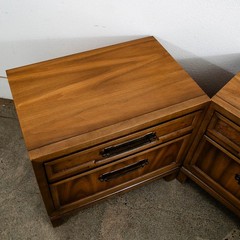Mid Century Modern American Set of Two Light Walnut Nightstands by Unagusta