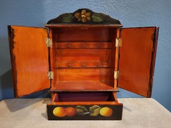 Tole Painted Wooden Tabletop Cabinet with 1 Drawer Cottagecore