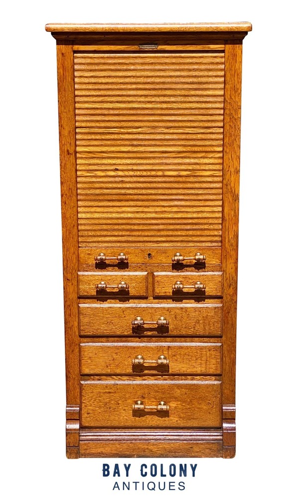 ANTIQUE INDUSTRIAL OAK HARVARD DENTAL CABINET / FILE CABINET