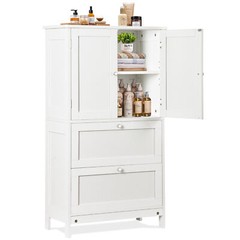 43.5″ Multi-Purpose Storage Cabinet with Adjustable Shelves, 2 Drawers White
