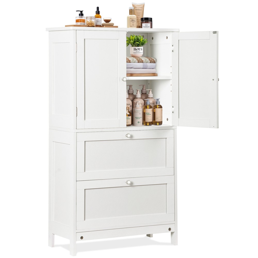 Modern Bathroom Floor Cabinet 43.5” Tall Freestanding Storage Cabinet White