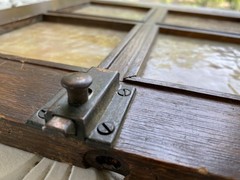 Antique Wood cabinet door Craftsman slag glass Primitive Hoosier architectural