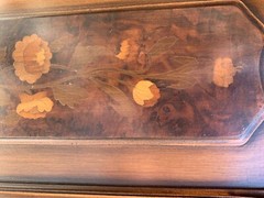 antique monumental floral-inlaid china cabinet