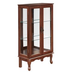 Curio Cabinet Lighted Curio Display Cabinet Walnut (E26 light bulb not included)