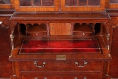 Vintage Mahogany English Georgian Style Bubble Glass Breakfront Bookcase Cabinet