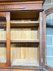 Antique Victorian Burl Walnut Bookcase Cabinet Cupboard Desk With Keys 2pc