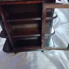 Vintage Curio Wood Cabinet With Glass Door Knick Knack Shelf Trinket Holder