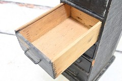 Vintage Primitive Black Wood Apothecary Spice 8 Drawer Wall/Counter Cabinet