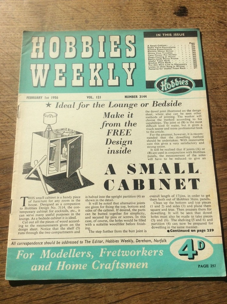 1955 Hobbies Weekly Magazine 1950s Design to make Retro Lounge Bedside Cabinet