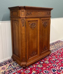 Antique French Double Door Cabinet Cupboard Carved Honey Oak Drawer early 20th