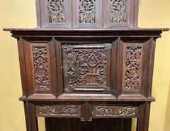 19th Century French Two-Piece Gothic Style Oak Cabinet