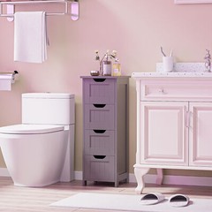 Slim Wood Bathroom Sideboard 4 Drawers Gray Narrow Storage Cabinet Toilet Paper