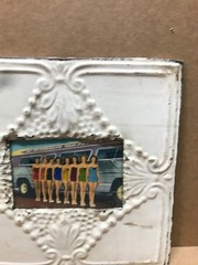 VTG Shabby 11″ Sq. 4×6 Photo Tin Ceiling Metal Tan Picture Frame Old 389-26B