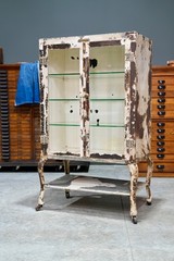 Antique Medical Cabinet Apothecary Industrial Metal glass Display Case Vintage