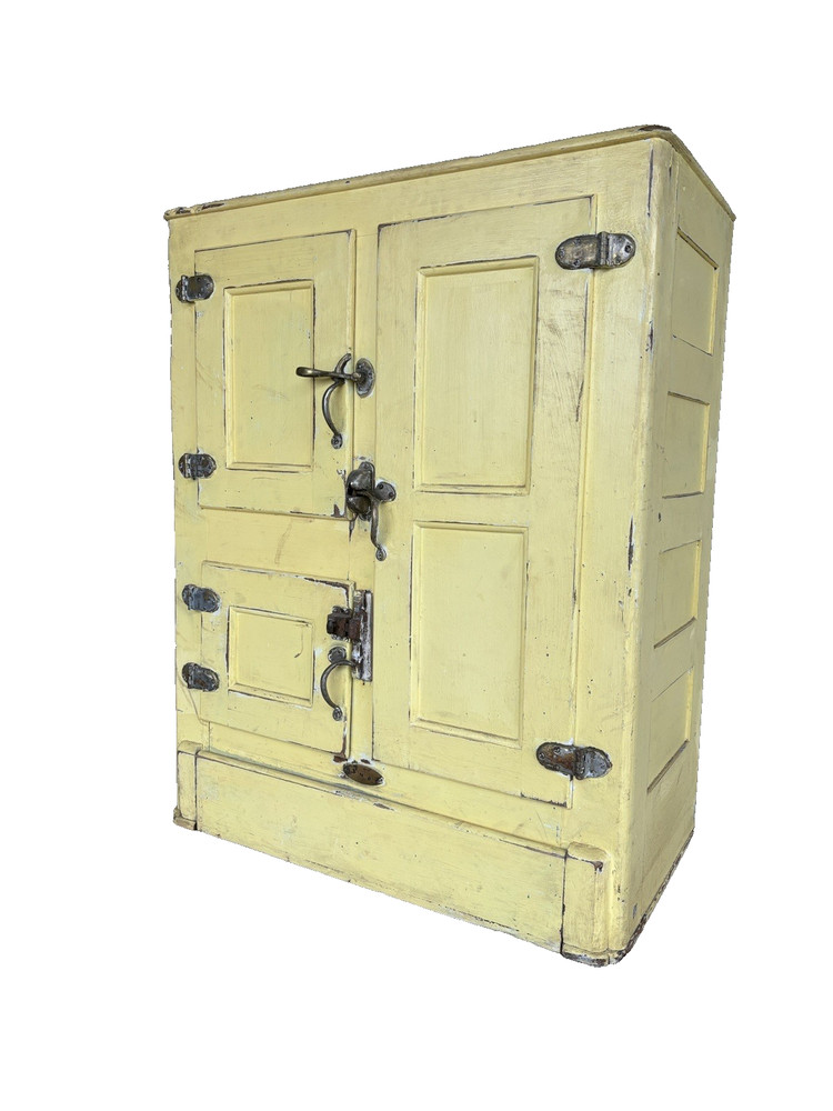 N. SNELLENBURG & CO. PHILADELPHIA ANTIQUE OAK PAINTED ICE BOX