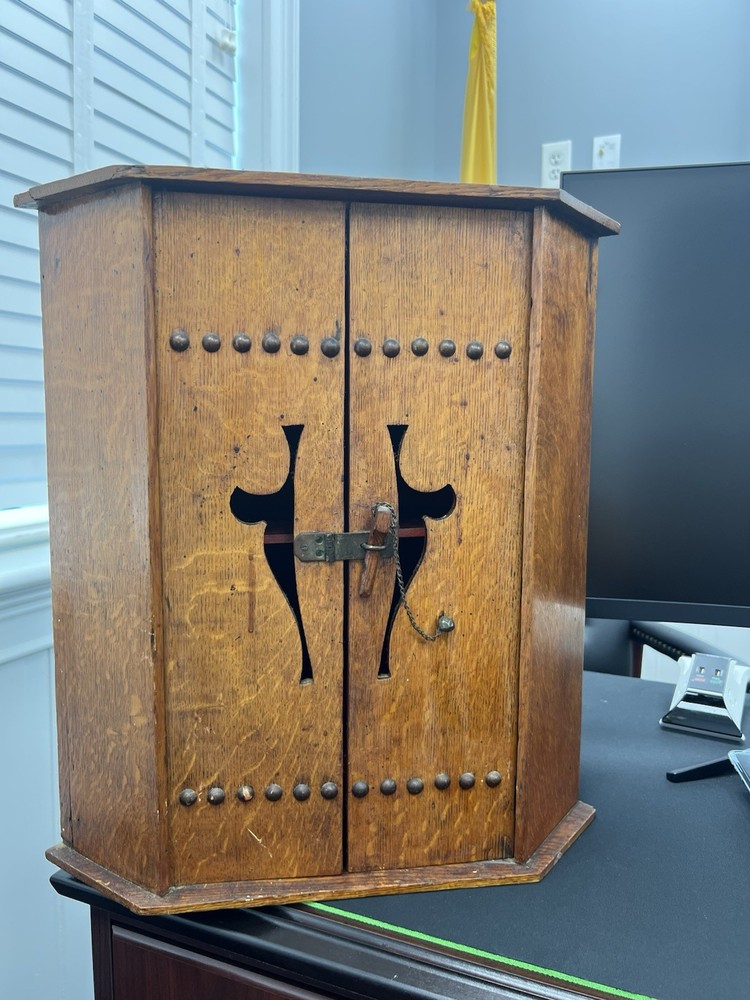 Vintage Oak Wooded Cabinet Possible Tramp Art?perhaps a Humidor Medicine Cabinet