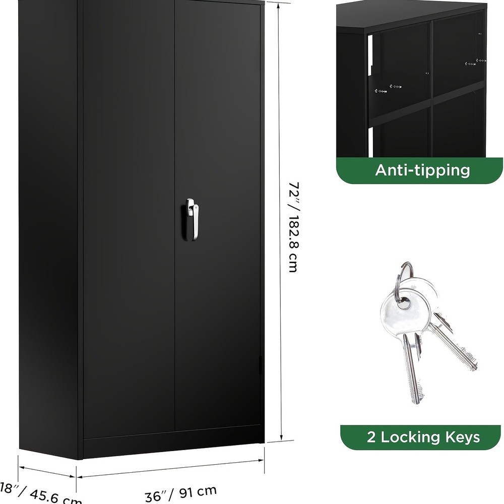 Big Black Steel Storage Cabinet 72 Inch With Lock And 4 Adjustable Shelves